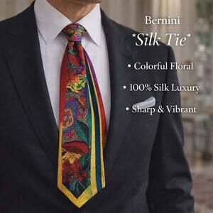 Bernini Silk Tie Multicolor Floral Paisley Luxury Necktie Statement